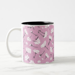 Caneca De Café Em Dois Tons Design de Padrão Floral Rosa - Arte Flor Elegante