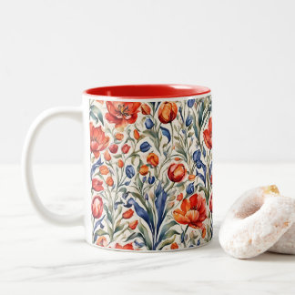 Caneca De Café Em Dois Tons Design de Padrão Tulip Bloomers WC