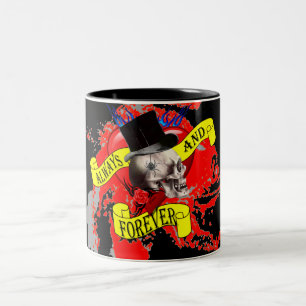 Caneca De Café Em Dois Tons Design de tatuagem no crânio e no coração
