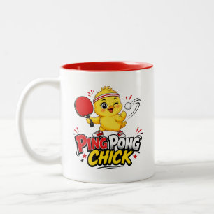 Caneca De Café Em Dois Tons Design de Tênis de Mesa com Franguinha Fofa