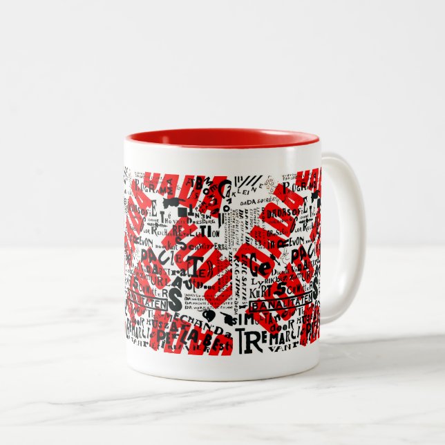 CANECA DE CAFÉ EM DOIS TONS DESIGN DE TEXTO AVANT GARDE 1922 DADA ART (Frente Esquerda)