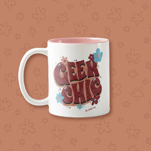 Caneca De Café Em Dois Tons Design de texto Floral Com geek Chic