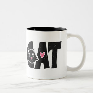 Caneca De Café Em Dois Tons Design de Tipografia de Gato Preto Cinto