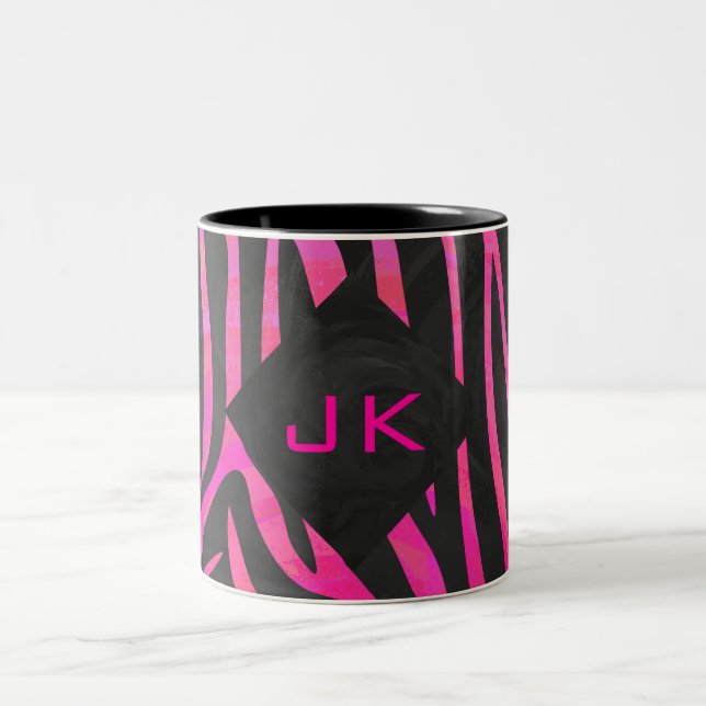 Caneca De Café Em Dois Tons Design de zebra preto e rosa quente (Centro)