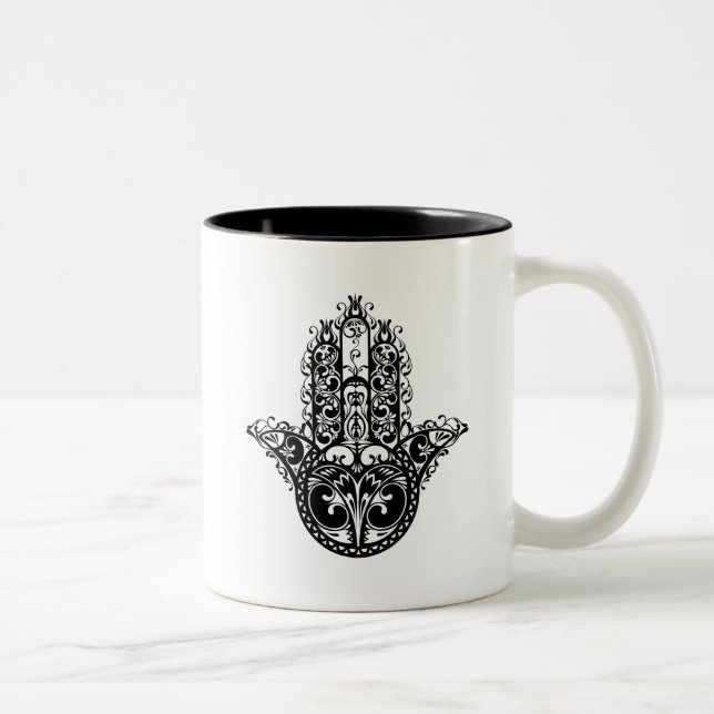 Caneca De Café Em Dois Tons Design decorativo de Hamsa (Direita)