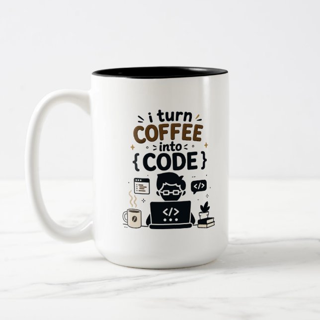 Caneca De Café Em Dois Tons Design Divertido de Programador (Esquerda)