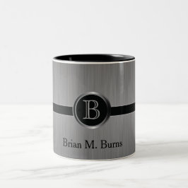Caneca De Café Em Dois Tons Design do Monograma Executivo - Aço Pincel Preto