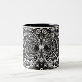 Caneca De Café Em Dois Tons Design do túnel floral preto e branco