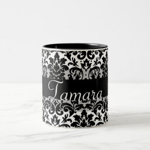 Caneca De Café Em Dois Tons Design elegante da caligrafia do damasco