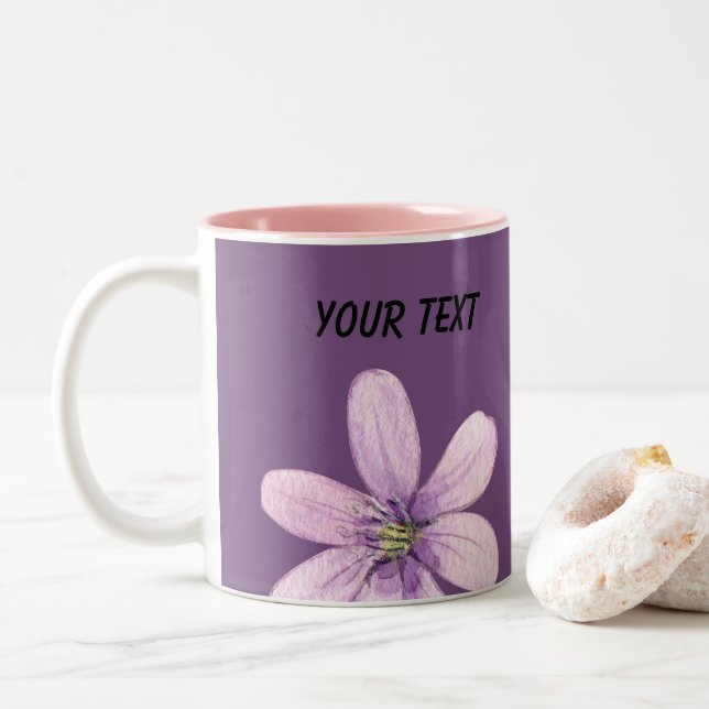 Caneca De Café Em Dois Tons design floral com seu texto (Com Donut)