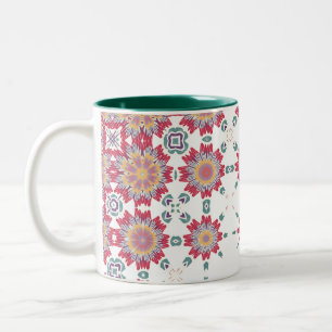 Caneca De Café Em Dois Tons Design Floral Cor de Água Rosa, Branco e Púrpura