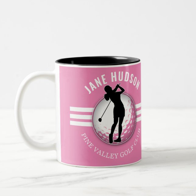 Caneca De Café Em Dois Tons Design Golfer das Mulheres Elegantes (Esquerda)