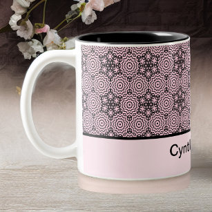 Caneca De Café Em Dois Tons Design gráfico de Mandala, cor-de-rosa e preto, do