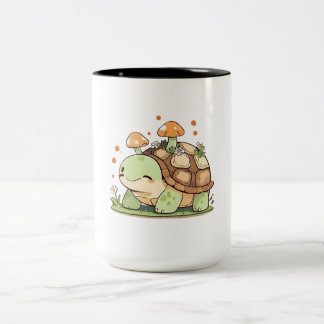 Caneca De Café Em Dois Tons Design Kawaii Cottagecore de Tartaruga da Floresta