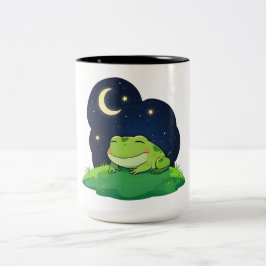 Caneca De Café Em Dois Tons Design Kawaii de Observação de Estrelas de Sapo Fo