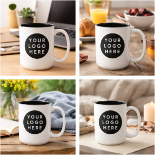 Caneca De Café Em Dois Tons Design Moderno de Marca Logotipo de Círculo Preto 