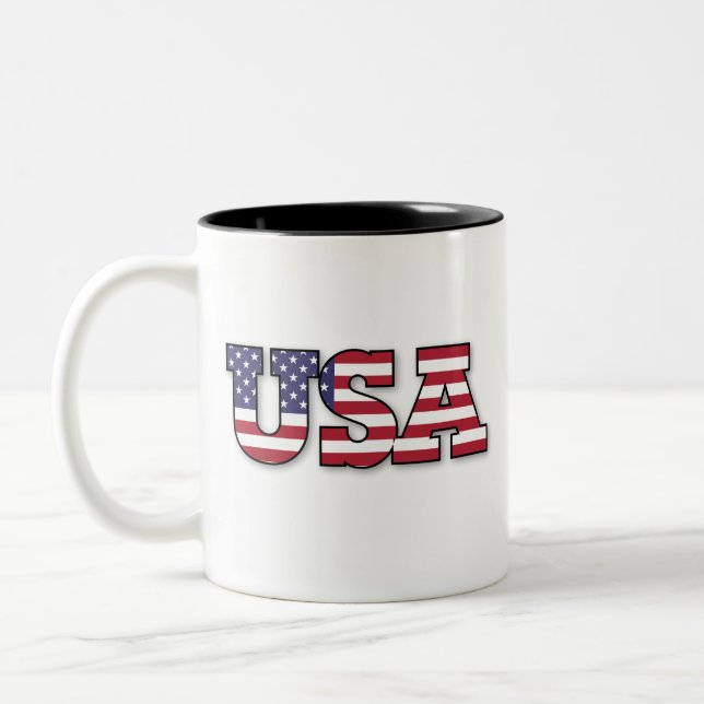 Caneca De Café Em Dois Tons Design Patriótico de Bandeira Americana (Esquerda)