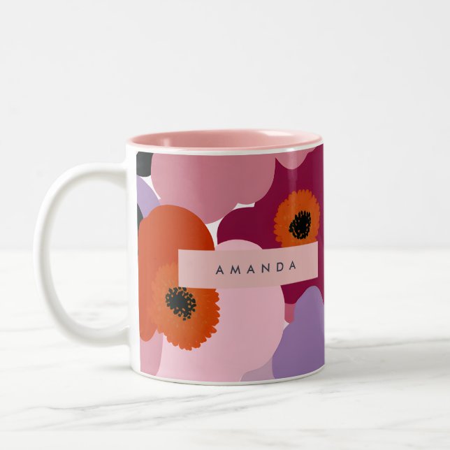 Caneca De Café Em Dois Tons Design Personalizado Divertido com Flores Vermelha (Esquerda)