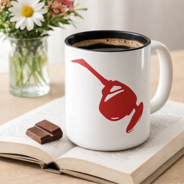 Caneca De Café Em Dois Tons Design Vermelho Futurista de Tecnologia. Para prog (Criador carregado)