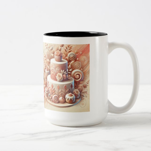 Caneca De Café Em Dois Tons Designer de Bolo Elegante (Direita)