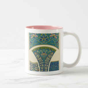 Caneca De Café Em Dois Tons Designs orientais azuis com caras sorridentes