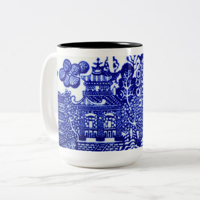 Caneca De Café Em Dois Tons designs selvagens azuis (Frente Esquerda)