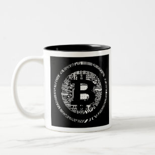 Caneca De Café Em Dois Tons Detalhe de Bitcoin em B&W