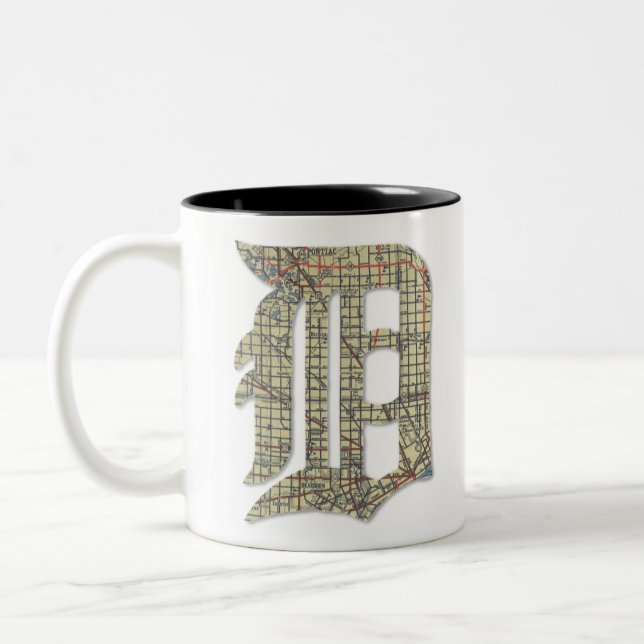 Caneca De Café Em Dois Tons Detroit City Map Antigo Inglês D (Esquerda)