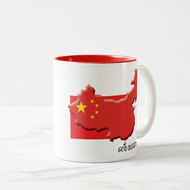 Caneca De Café Em Dois Tons DEUS ABENÇOE CHINÊS FLAG - Escritura Personalizada (Frente Esquerda)
