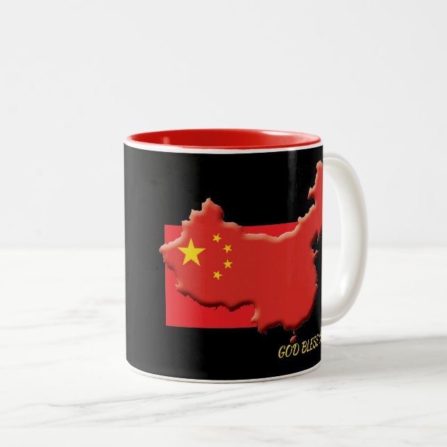 Caneca De Café Em Dois Tons DEUS ABENÇOE CHINÊS FLAG - Escritura Personalizada (Frente Esquerda)