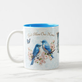 Caneca De Café Em Dois Tons Deus abençoe Nossa Matriz Floral Bluebird
