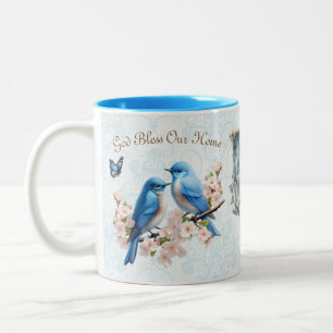 Caneca De Café Em Dois Tons Deus abençoe Nossa Matriz Floral Bluebird