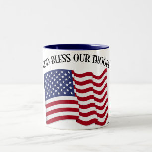 Caneca De Café Em Dois Tons Deus Abençoe Nossas Tropas com a bandeira american