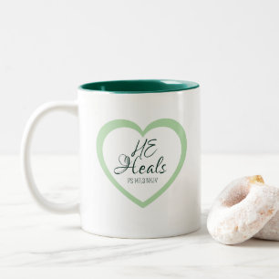 Caneca De Café Em Dois Tons Deus Cura os Quebrantados Coração Verde Suave Enco