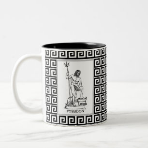 Caneca De Café Em Dois Tons Deus Grego em Padrão Grego Preto e Branco