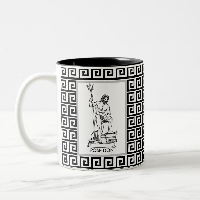 Caneca De Café Em Dois Tons Deus grego sobre padrão grego preto e branco (Esquerda)
