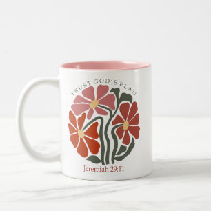 Caneca De Café Em Dois Tons Deuses confiantes planejam Bíblia Verse Wildflower