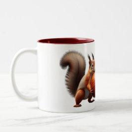 Caneca De Café Em Dois Tons Deux écureuils se croisent avec leurs noisettes.