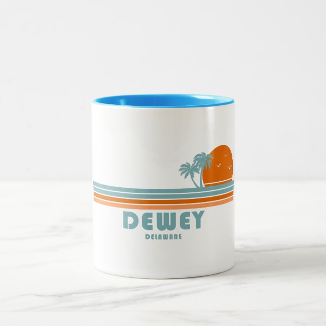 Caneca De Café Em Dois Tons Dewey Beach Delaware Sun Palm Trees (Centro)