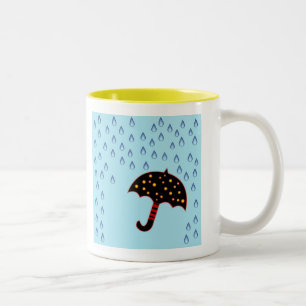 Caneca De Café Em Dois Tons dia chuvoso com guarda-chuva