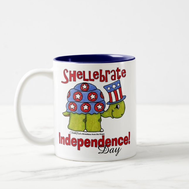Caneca De Café Em Dois Tons Dia da Independência da Turtle Shellebrate! (Esquerda)
