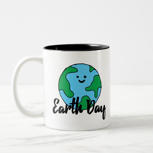 Caneca De Café Em Dois Tons Dia da Terra Ícone Ecológico Feliz Terra Clipa (Esquerda)