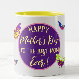 Caneca De Café Em Dois Tons Dia das Mães Colorido Melhor Mãe do Mundo Borbolet