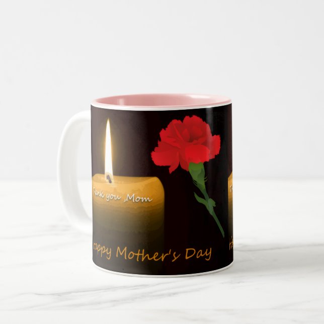 Caneca De Café Em Dois Tons Dia das Mães Rosa Vermelha e Vela (Frente Esquerda)