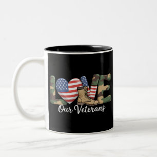 Caneca De Café Em Dois Tons Dia de Amor aos Nossos Veteranos Orgulho da Bandei