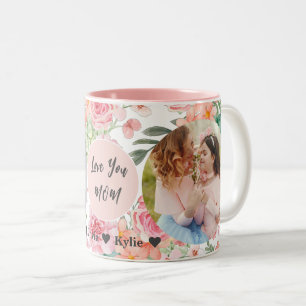Caneca De Café Em Dois Tons Dia de as mães   Colagem de Fotografias Floral Trê
