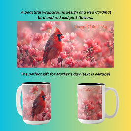 Caneca De Café Em Dois Tons Dia de as mães de aves do Cardino Vermelho