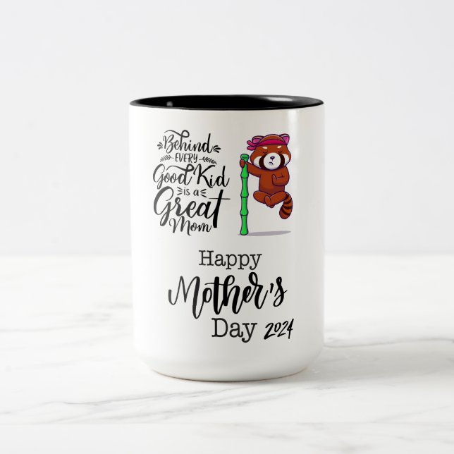 Caneca De Café Em Dois Tons Dia de as mães do Panda Vermelho 2024. (Centro)