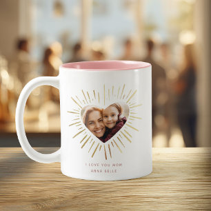 Caneca De Café Em Dois Tons Dia de as mães Dourado de Foto Personalizado Mode