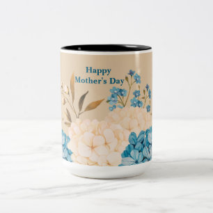 Caneca De Café Em Dois Tons Dia de as mães Floral Azul e Creme